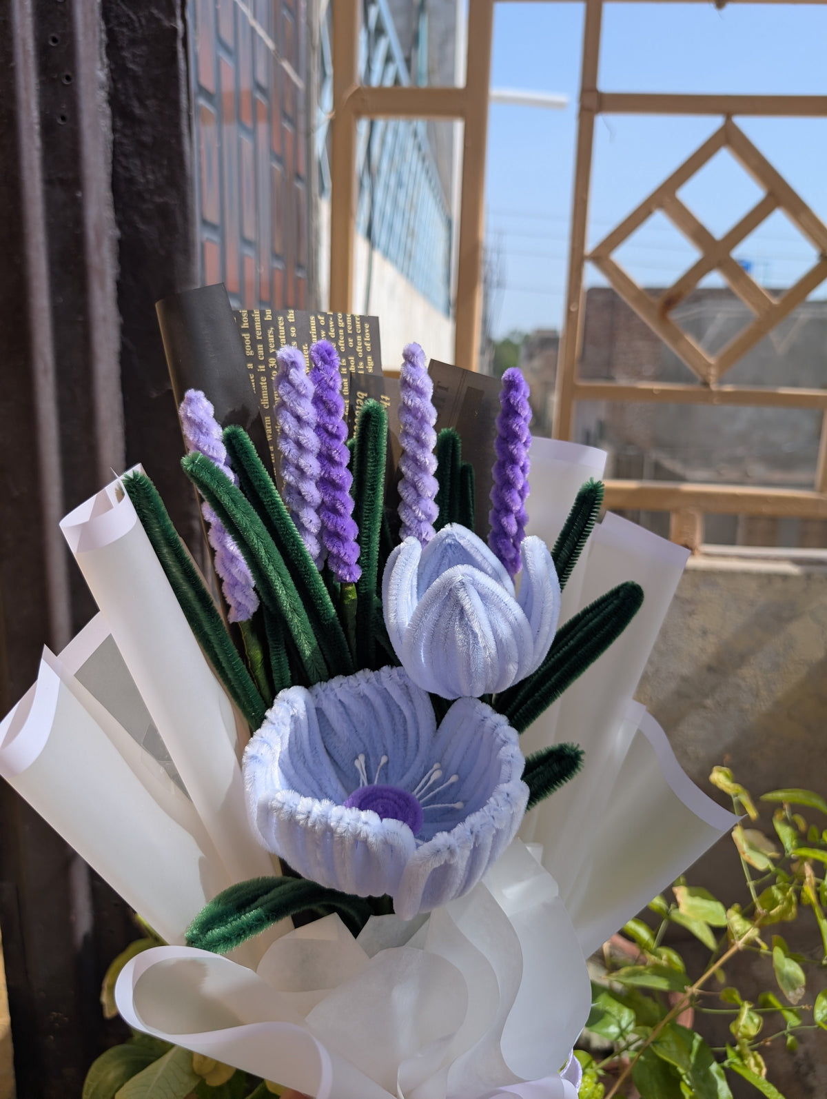 Handmade Pipe Cleaner Lavender & Tulip Flower Bouquet – Cute Aesthetic Birthday, Anniversary & Congratulations Gift
