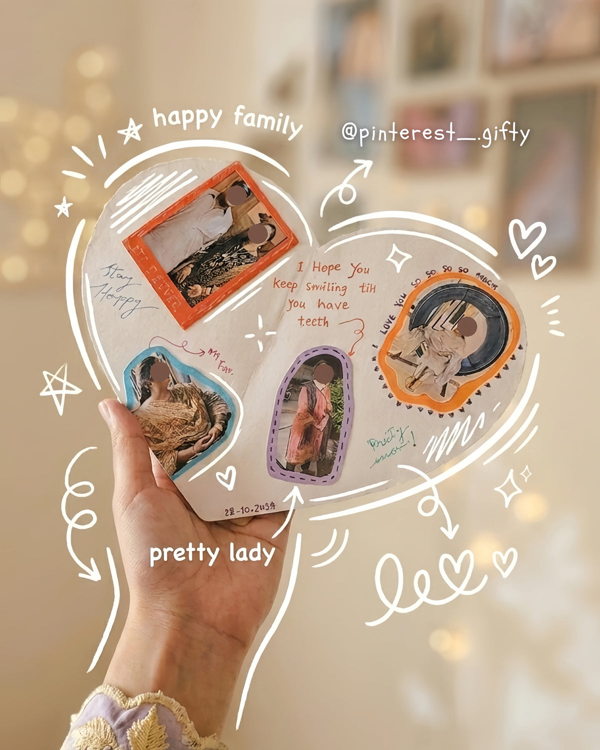 Customized Handmade Heart-Shaped Greeting Card / Personalized Birthday Photo Collage Note