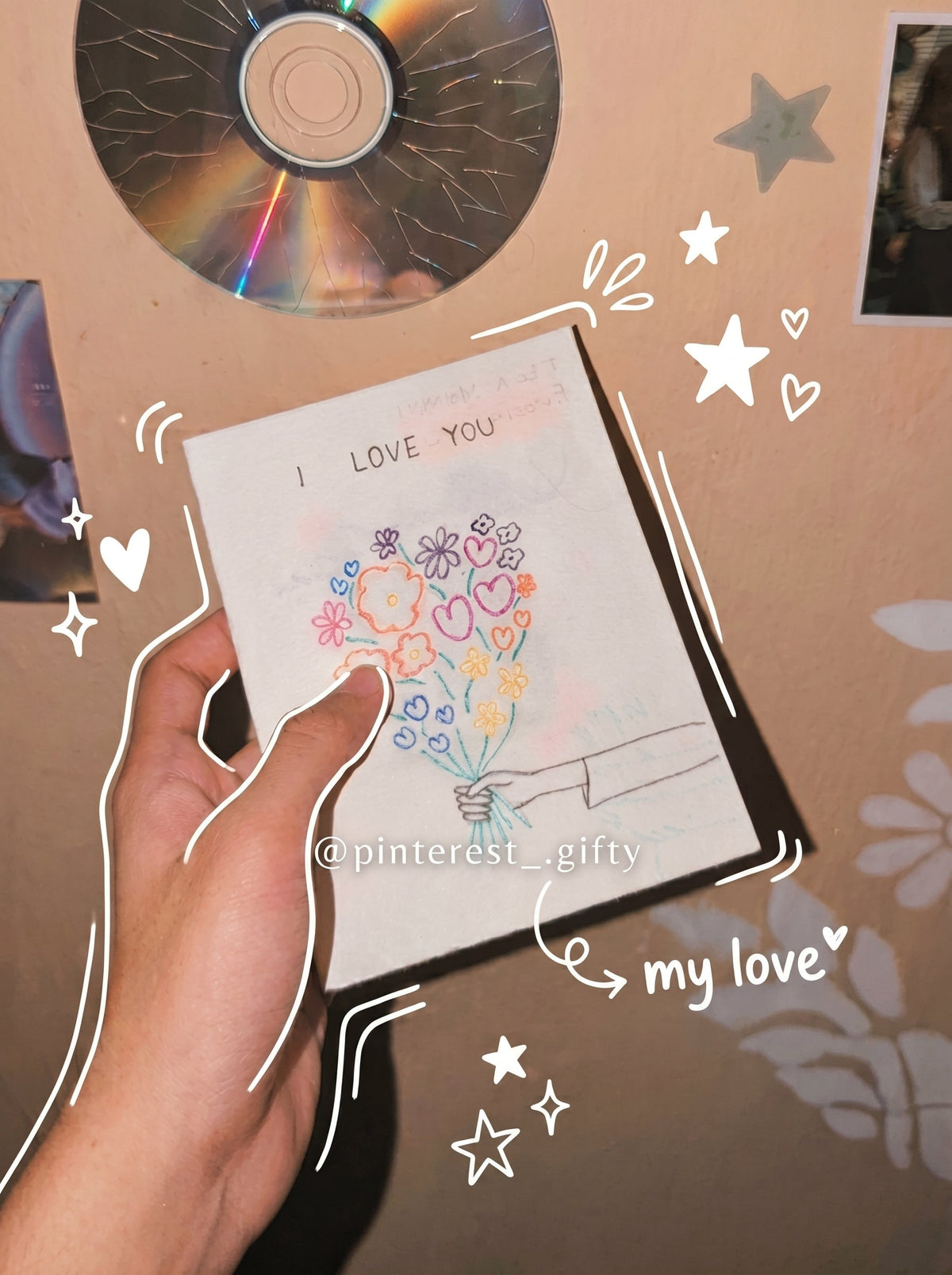 Customized Hand-Drawn Floral Greeting Card / Personalized Minimalist I Love You Note