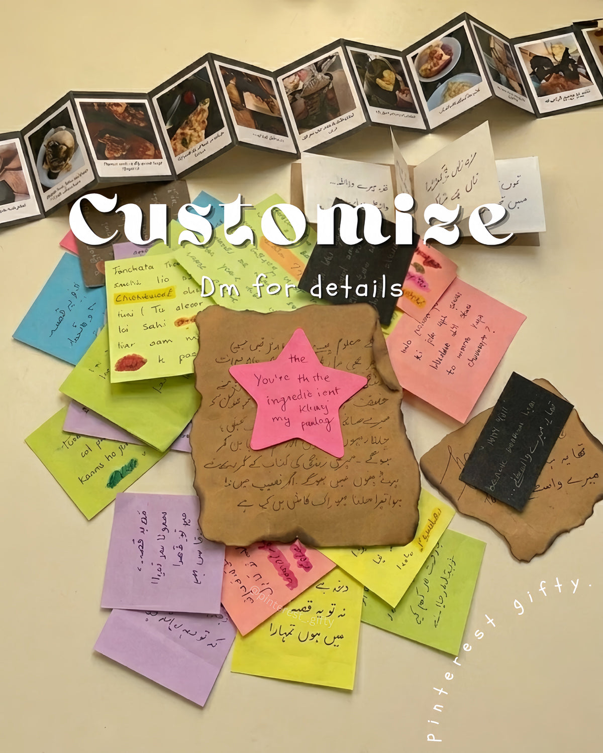 Customized Handmade Memory Gift Bundle / Personalized Accordion Photo Strip & Love Letters