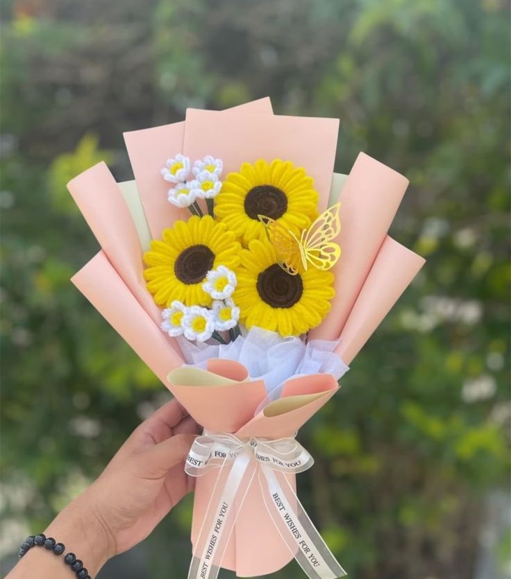 Handmade Pipe Cleaner Sunflower Bouquet / Personalized Velvet Chenille Daisy Gift Set
