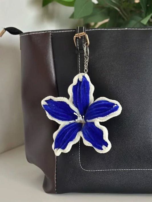 Handmade Royal Blue Pipe Cleaner Flower Keychain / Bag Charm
