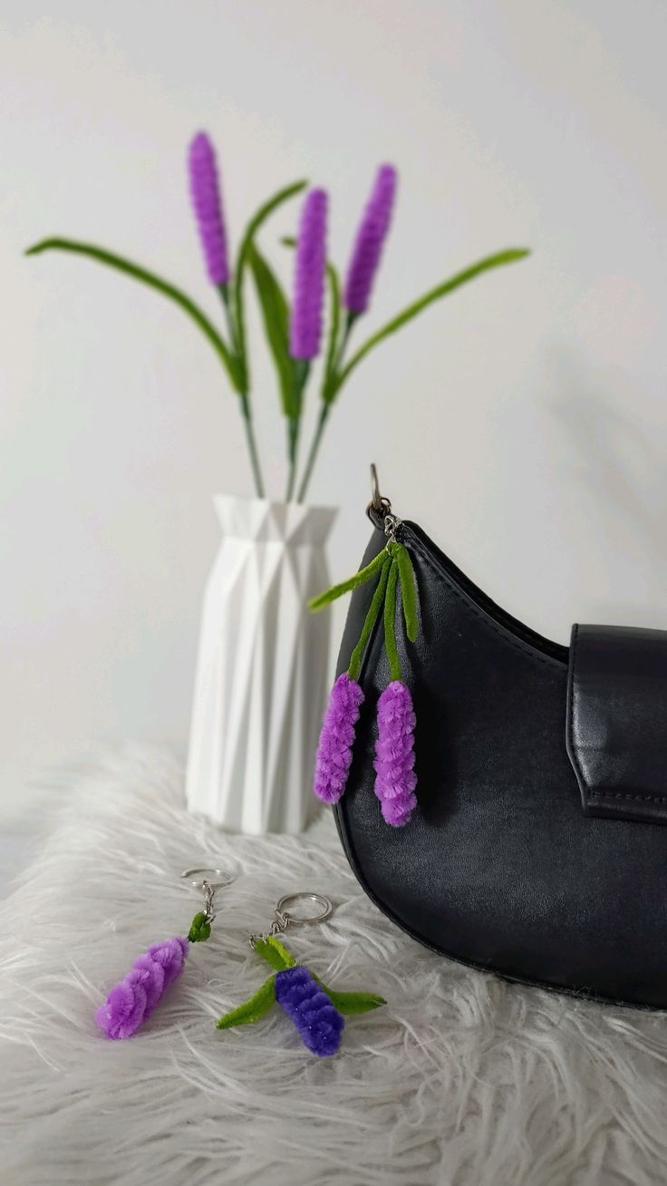 Handmade Pipe Cleaner Lavender Keychain / Bag Charm