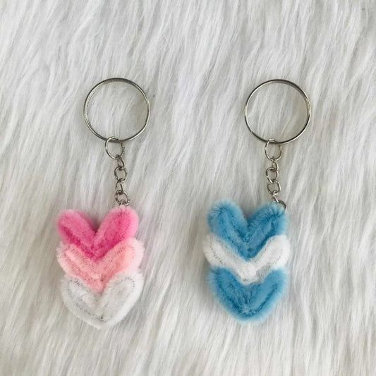 Handmade Layered Heart Pipe Cleaner Keychain Set / Bag Charm