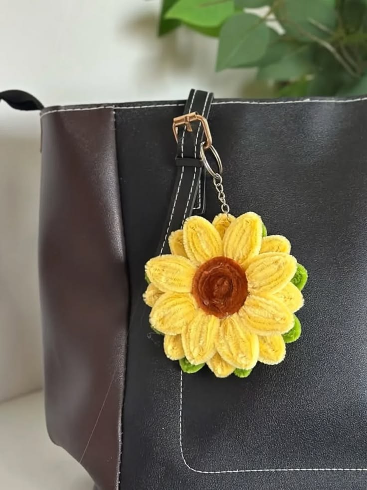 Handmade Pipe Cleaner Sunflower Keychain