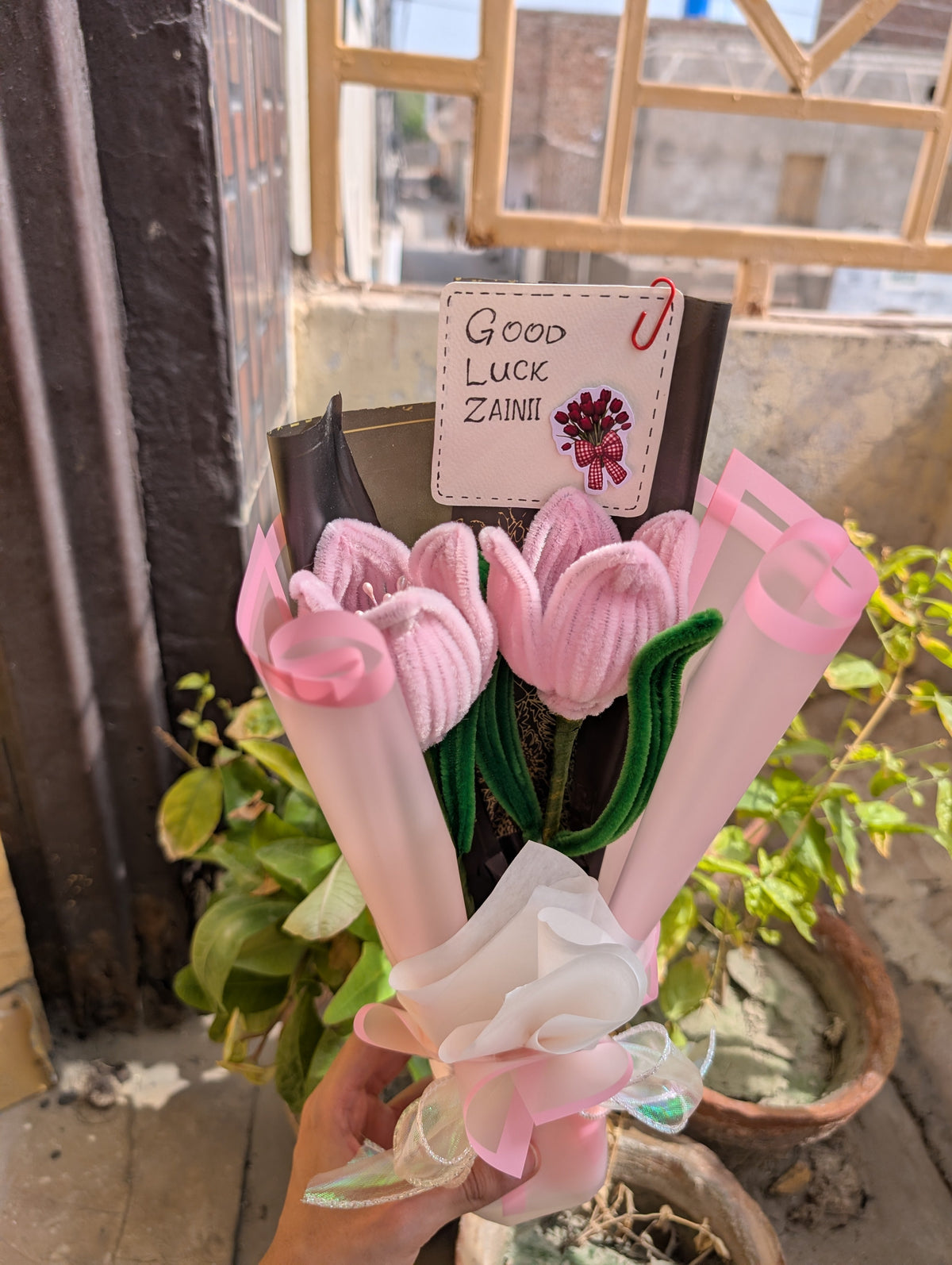 Handmade Pipe Cleaner Tulip Flower Bouquet – Cute Personalised Good Luck & Birthday Gift
