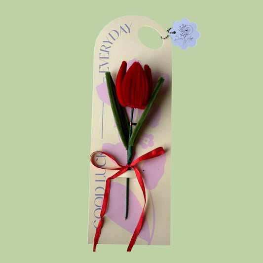 Handmade Pipe Cleaner Tulip Greeting Card / Personalized Single Velvet Flower Gift Set