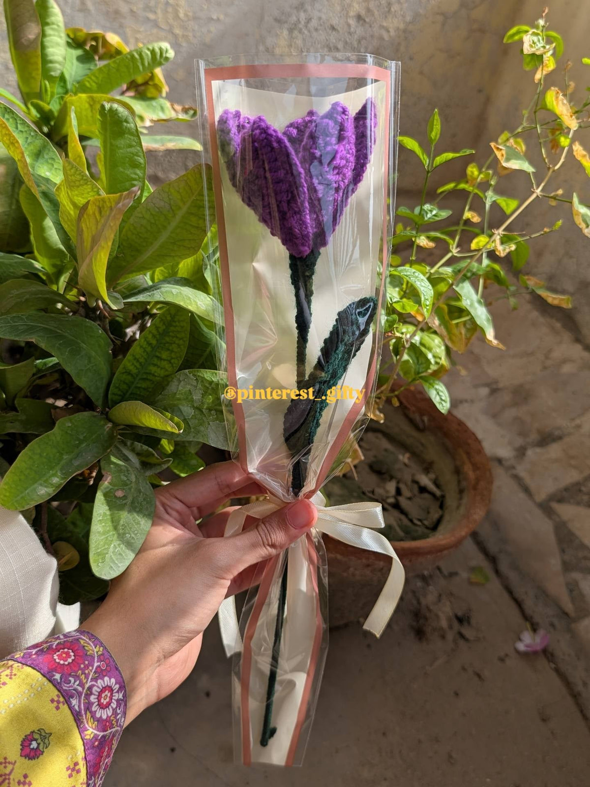 Handmade Crochet Single Stem 5 Flower Collection – Custom Mix & Match Knitted Tulips, Roses & Lavender Gift Stems