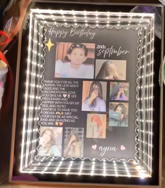 Magic LED InMirror Photo Frame (also known as Personalized Illuminated Birthday Photo Frame / 3D Light Box Frame)