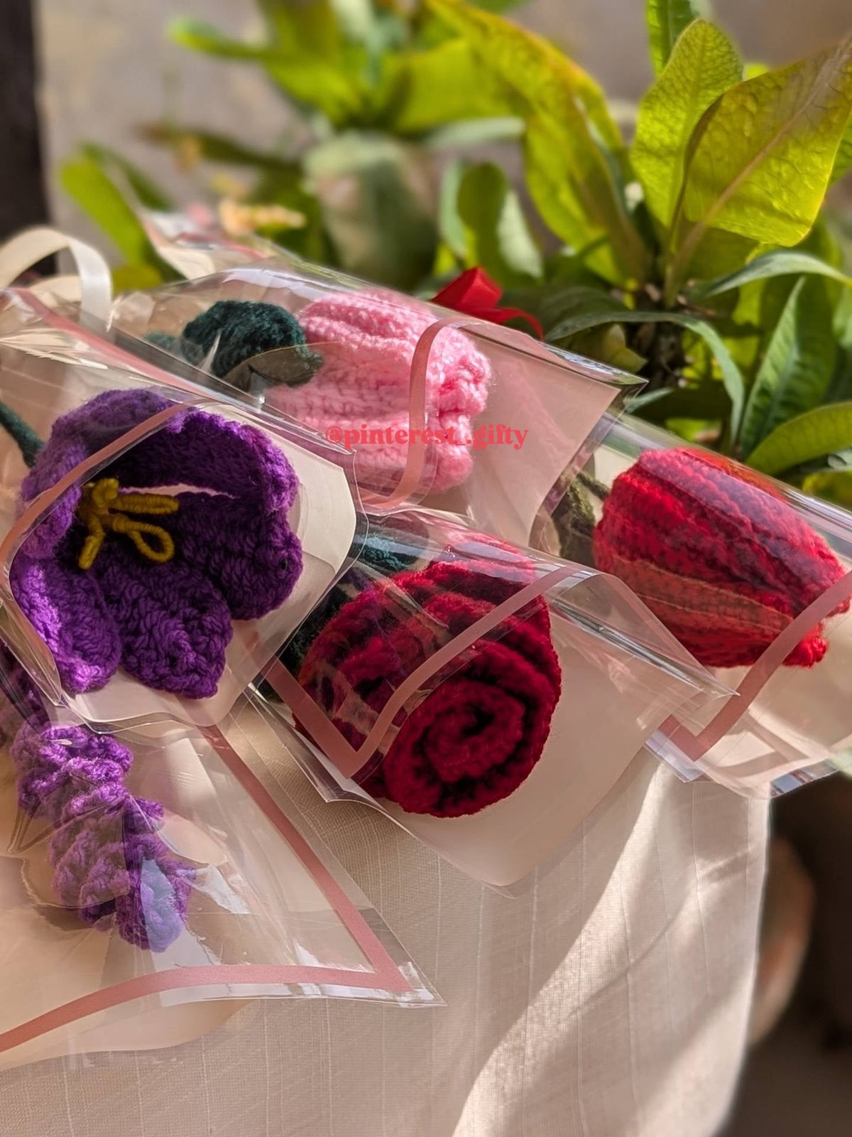 Handmade Crochet Single Stem 5 Flower Collection – Custom Mix & Match Knitted Tulips, Roses & Lavender Gift Stems
