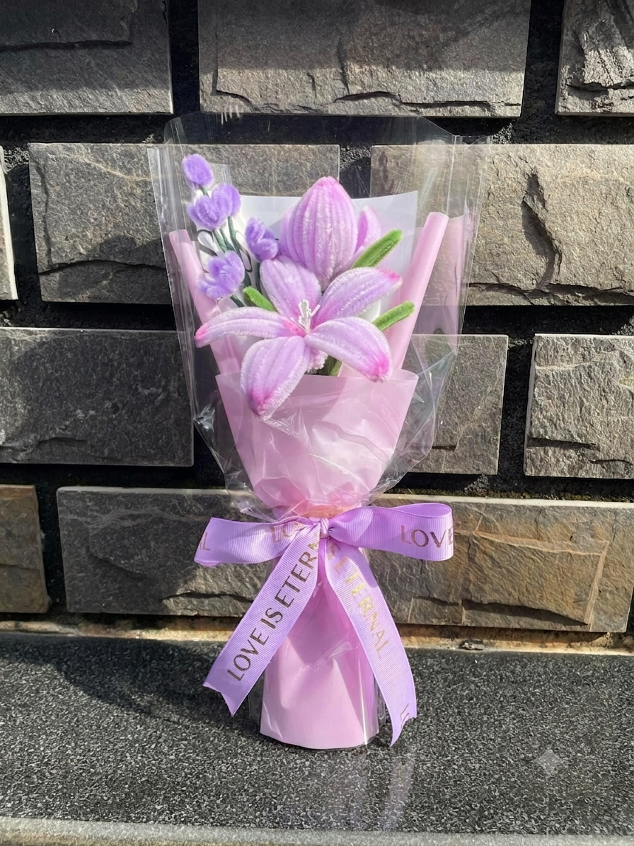 Handmade Pipe Cleaner Lily Bouquet / Customized Aesthetic Soft Chenille Floral Gift