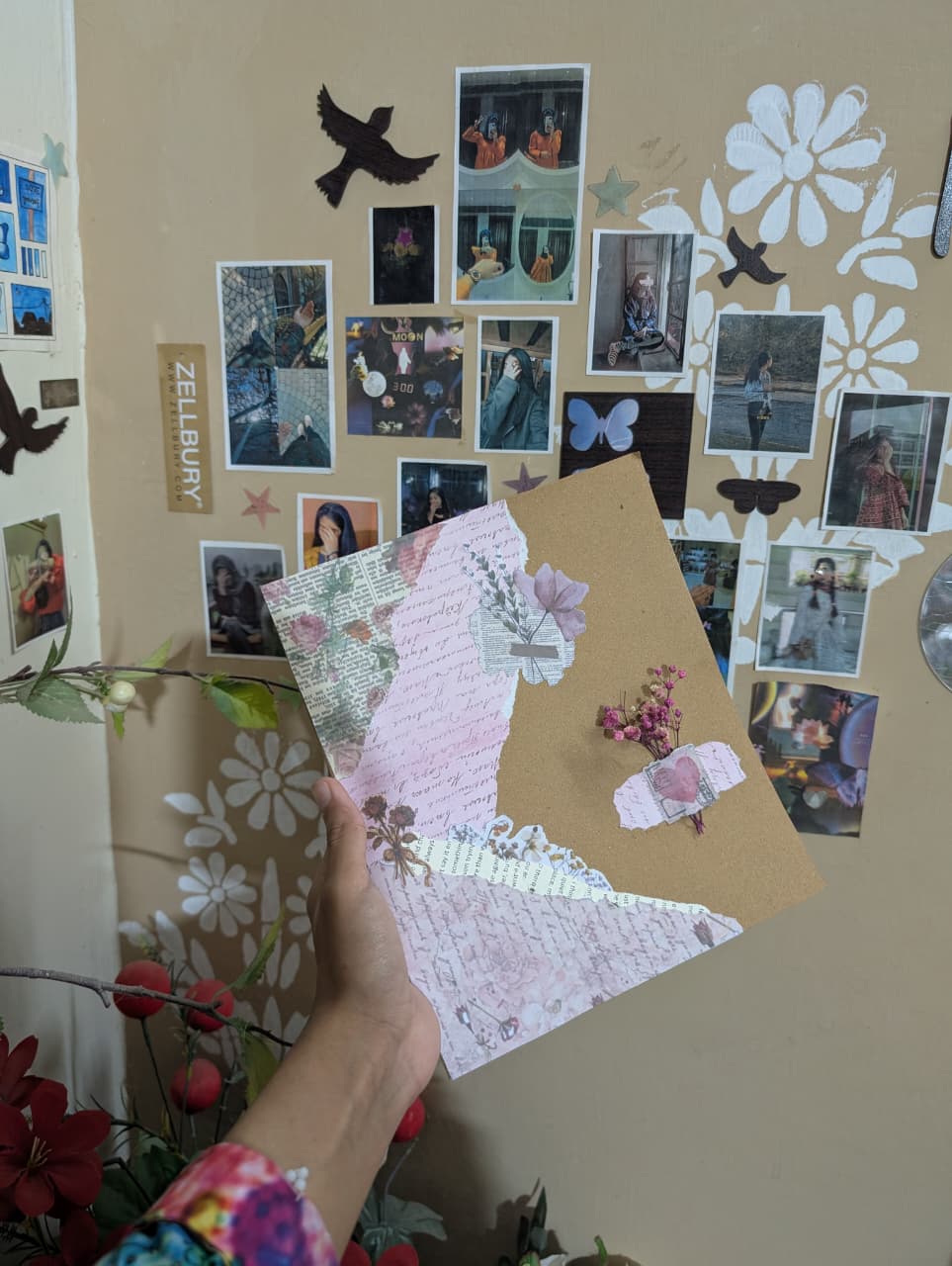 Handmade Vintage Aesthetic Scrapbook Journal – Customized Memory Book with Dried Flowers, Retro Lettering & Ephemera Collage Cover