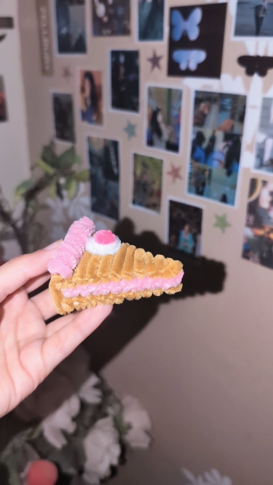 Handmade Pipe Cleaner Cake Slice Charm Keychain / Desk Accessory