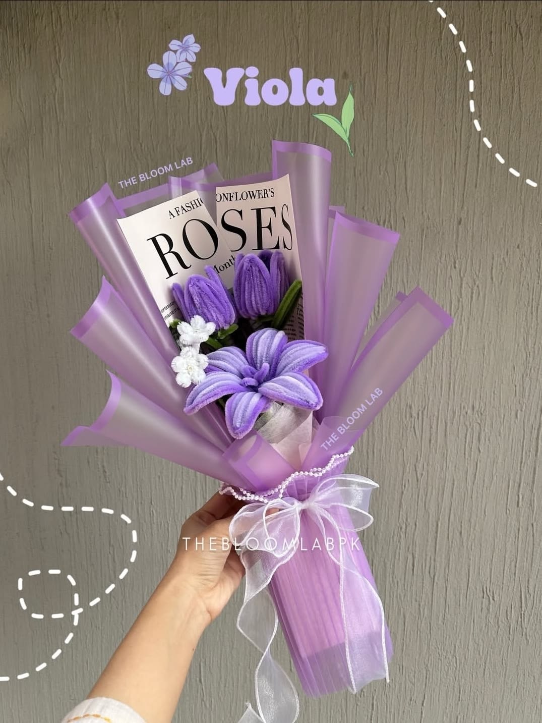 Handmade Pipe Cleaner Purple Flower Bouquet / Viola Eternal Bouquet