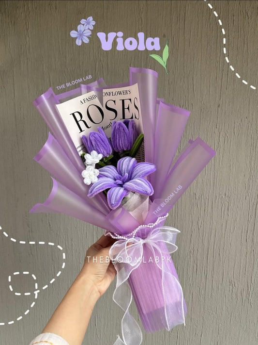 Handmade Pipe Cleaner Purple Flower Bouquet / Viola Eternal Bouquet