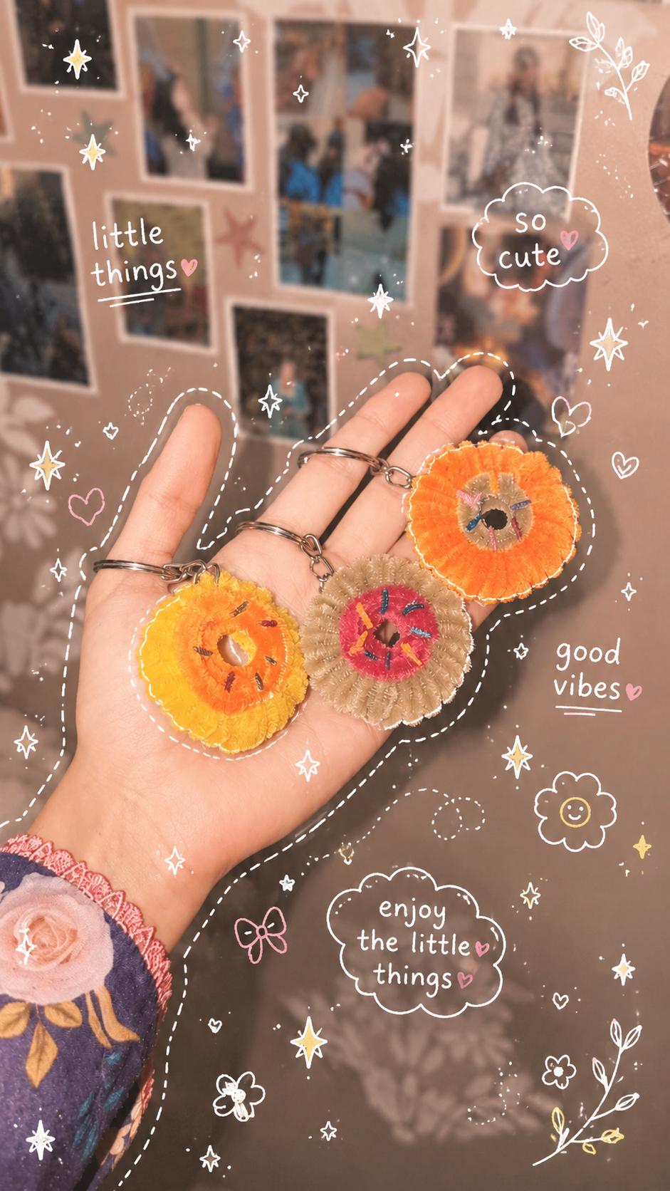 Handmade Pipe Cleaner Donut Keychain  / Bag Charm